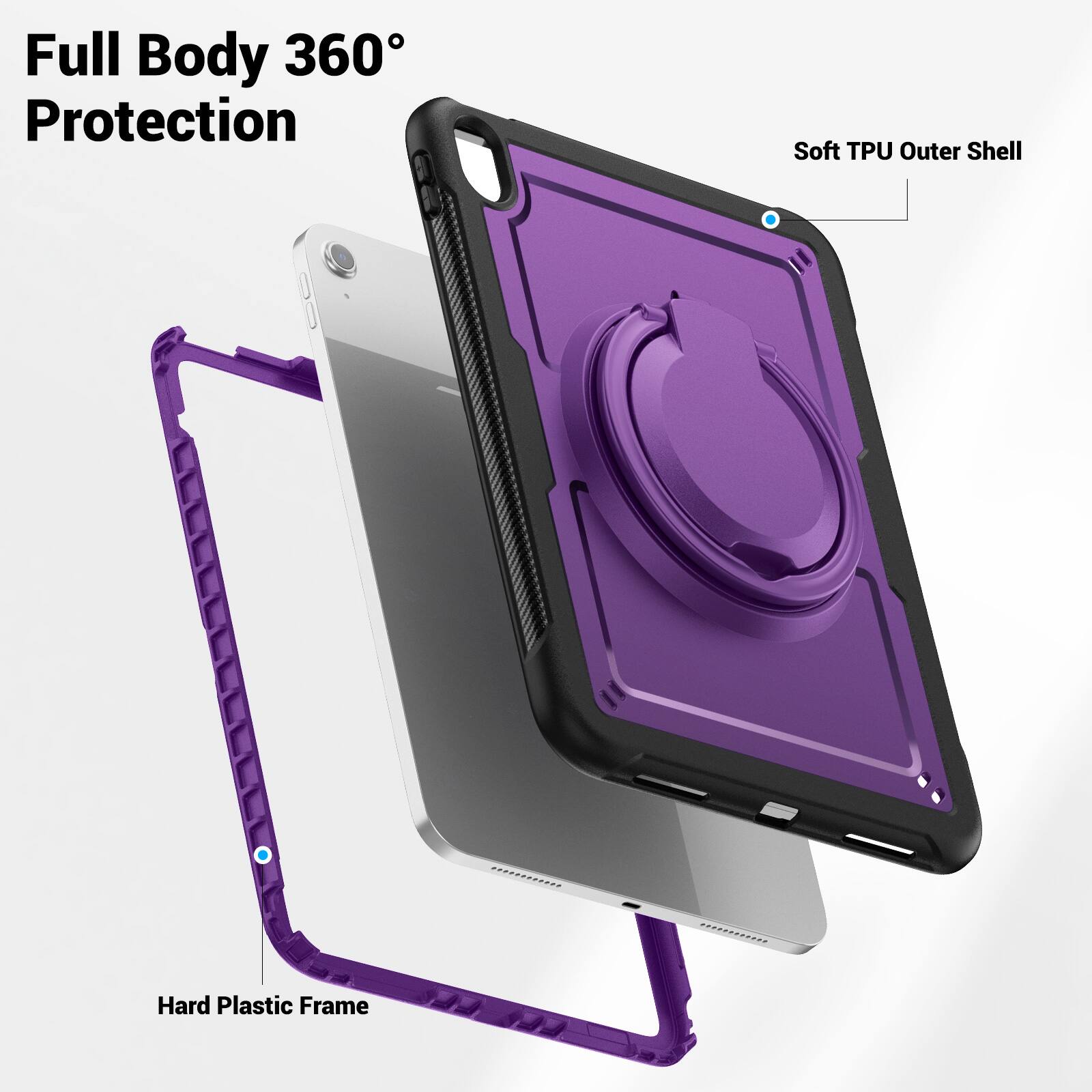 Full Body 360° Protection  
Soft TPU Outer Shell  
Hard Plastic Frame