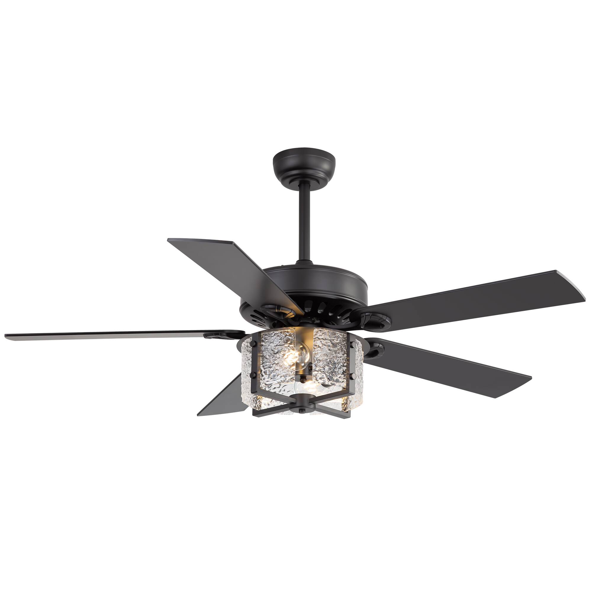 Angle. Breezary - 52-Inch Large Ceiling Fan with Light Fixture, 5 Dual-Finish Plywood Blades, DC Motor, Remote Control, 5/10-Inch Downrods - Matte Black with Rich Walnut.