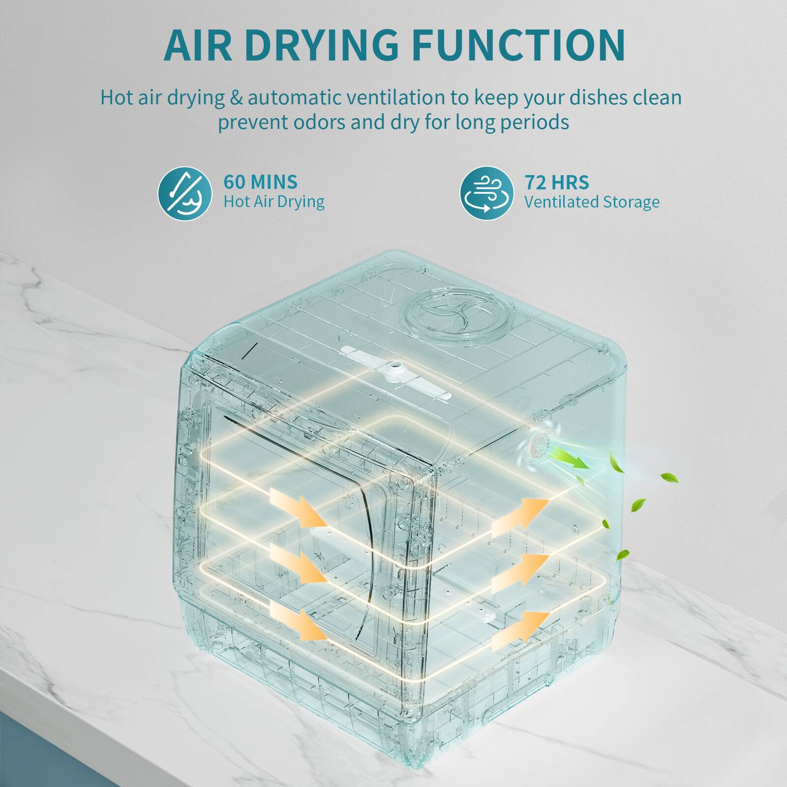 AIR DRYING FUNCTION

Hot air drying & automatic ventilation to keep your dishes clean, prevent odors and dry for long periods

60 MINS
Hot Air Drying

72 HRS
Ventilated Storage