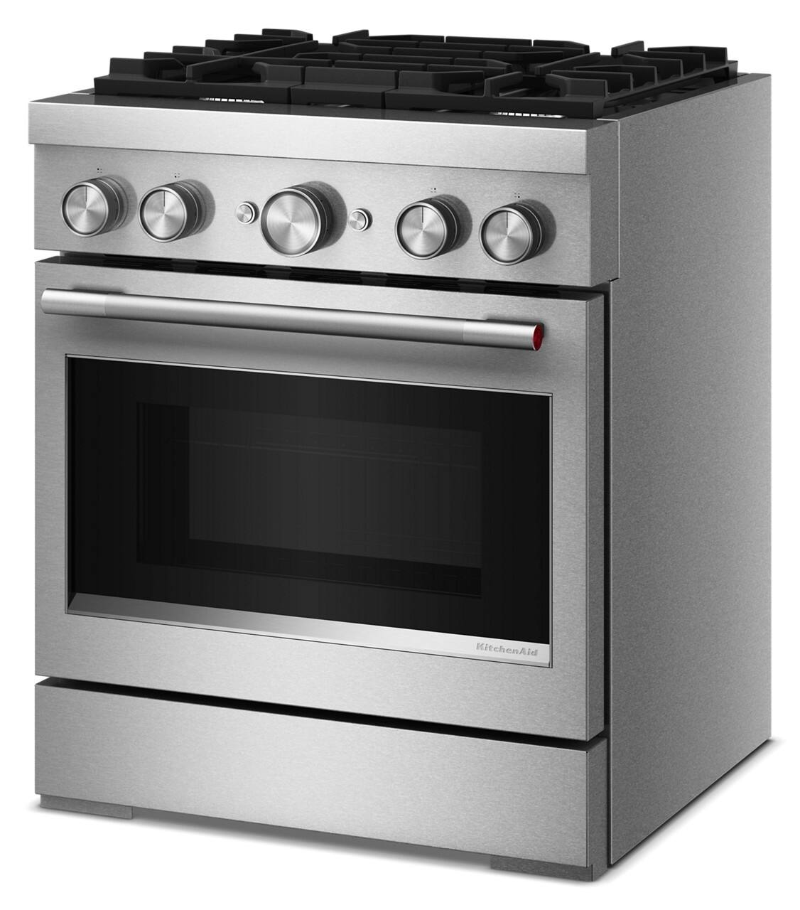 Left. KitchenAid - 4.1 Cu. Ft. Slide-In Gas True Convection Range with 4 Burners, Dual Fuel Range, and No Preheat Air Fry Mode - Stainless Steel.