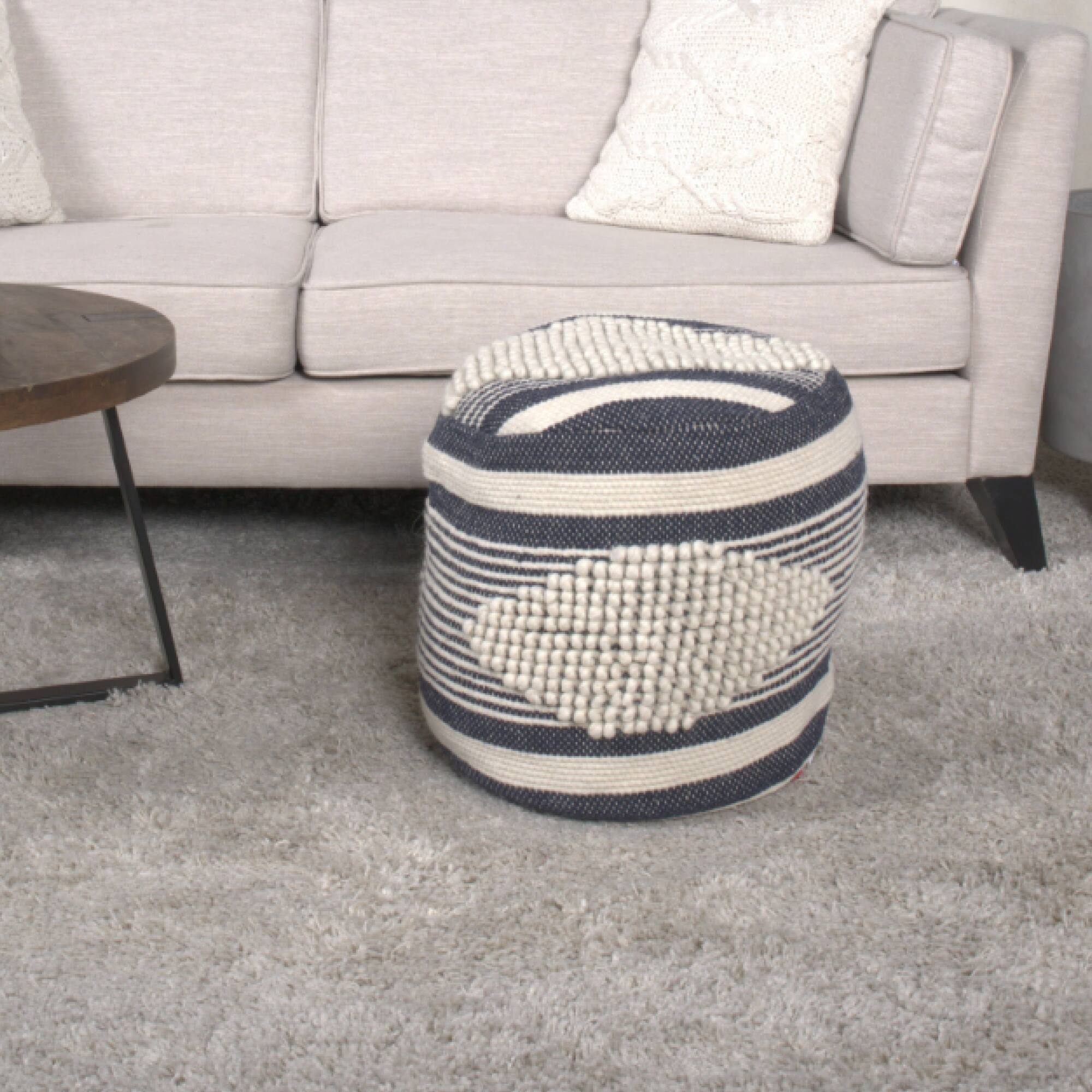 GOODSILO - Handcrafted Fabric Cylindrical Pouf with Stylish Design and Durable Construction - Dark Blue