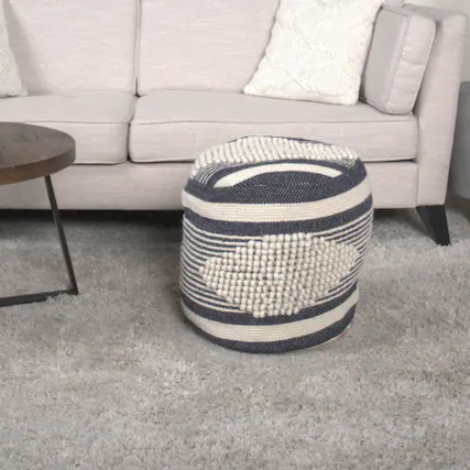 Front. GOODSILO - Handcrafted Fabric Cylindrical Pouf with Stylish Design and Durable Construction - Dark Blue.