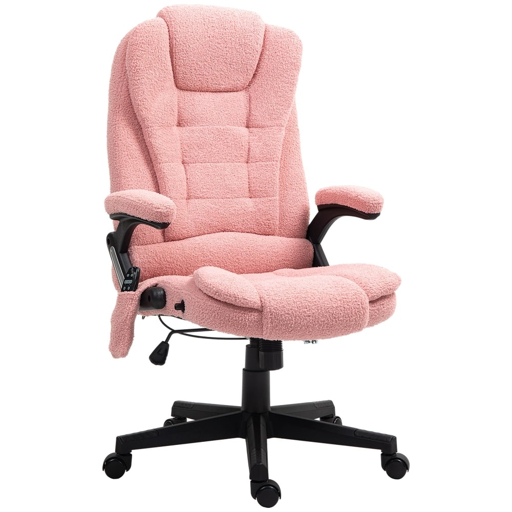 Loheer - Massage Office Chair Heated Executive Velvet Desk Chair - Pink