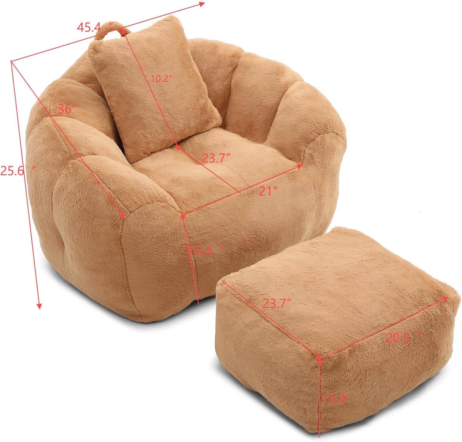 Trinkets Crazed - Oversized Bean Bag, Giant Bean Bag Chair with Footstool for Adults and Kids - khaki - Thumbnail 5