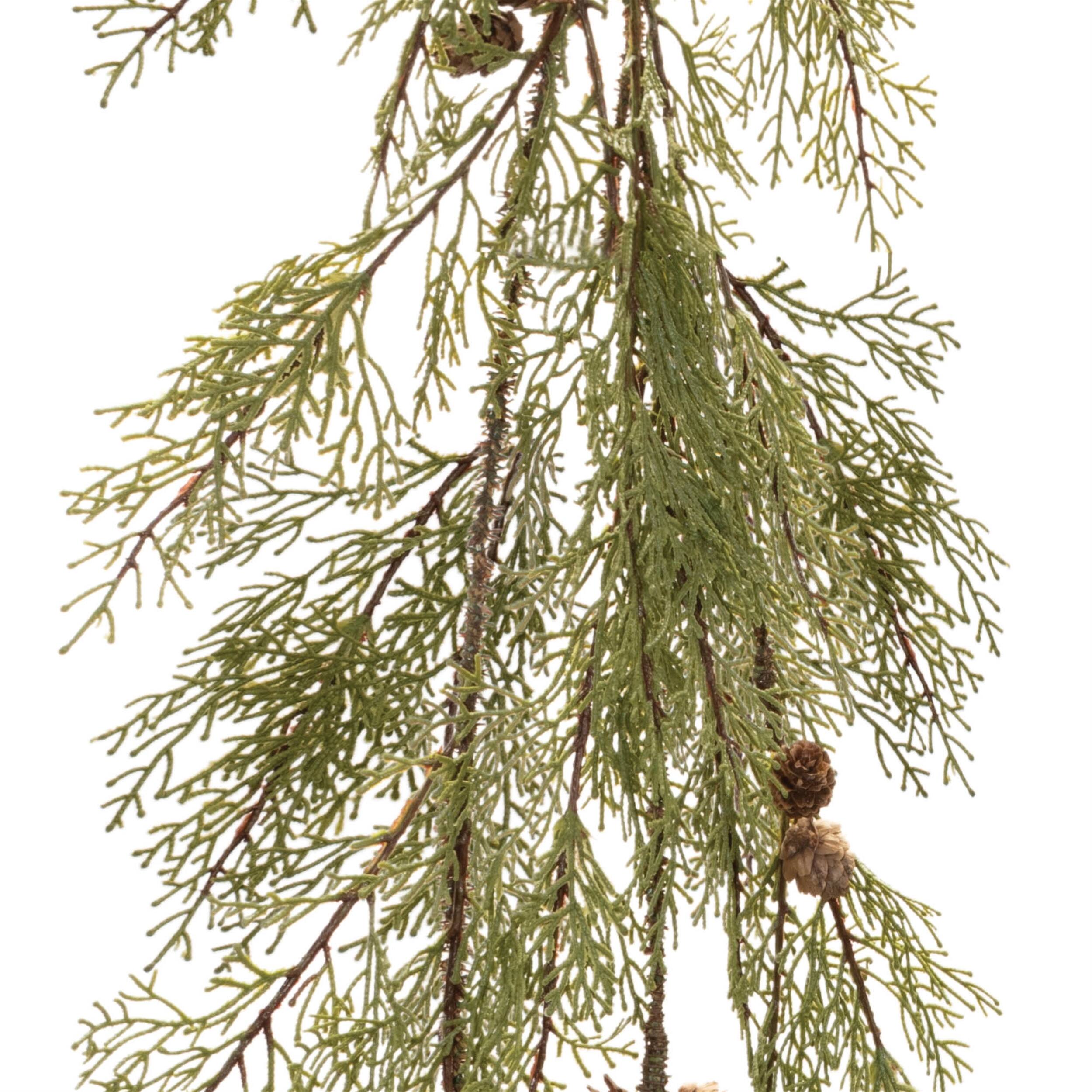 Angle. BreeBe - Pine and Pinecone Garland (Set of 2) - Green, Brown.