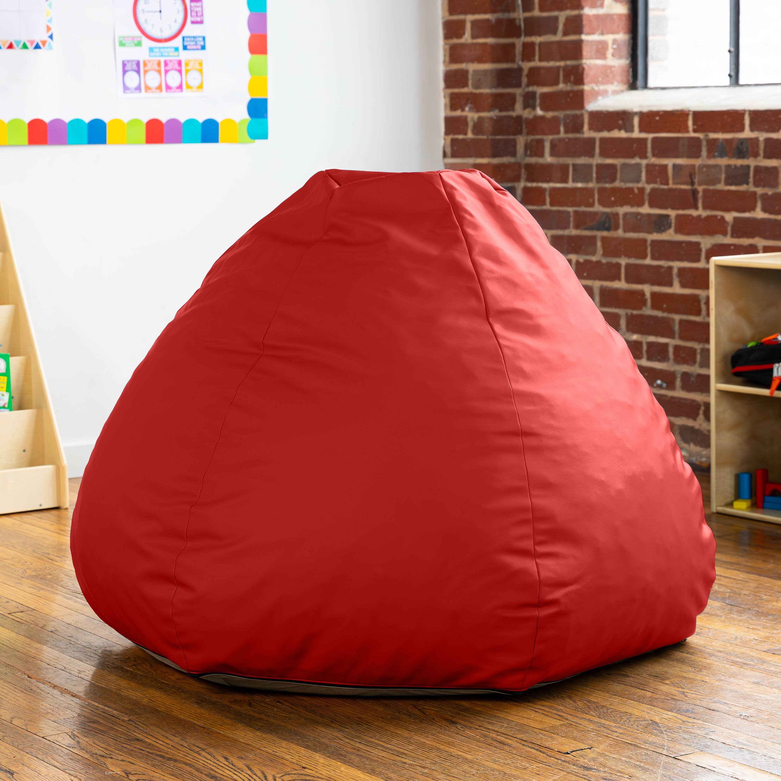 Alt View 2. Jaxx - Jaxx Gumdrop Commercial Grade Bean Bag for Educational Environments, Large Size - Premium Vinyl - Red - Red.