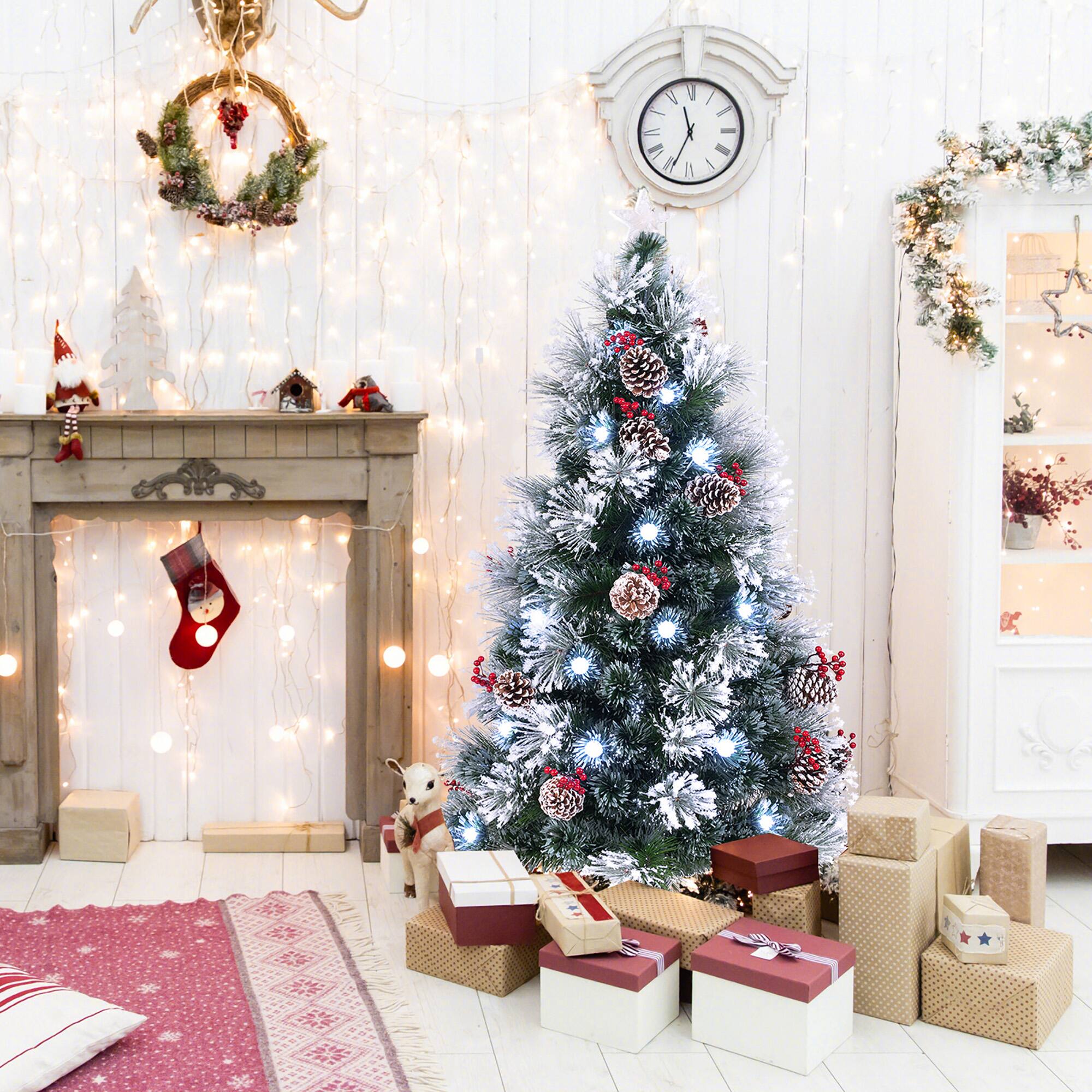 Alt View 3. Gymax - Gymax 5 FT Flocked Christmas Tree Artificial Xmas Tree w/170 Branch Tips &Pine Needles - Green, White.