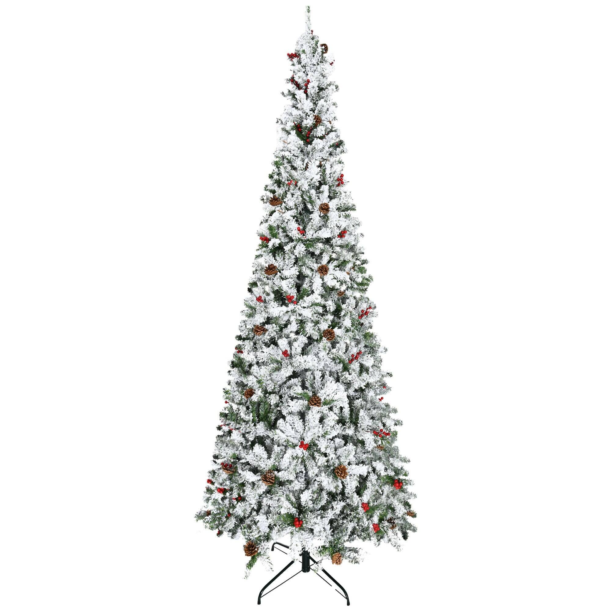Alt View 6. BreeBe - 9 Foot Pencil Snow Flocked Artificial Christmas Tree with Pine Realistic Branches - Green.