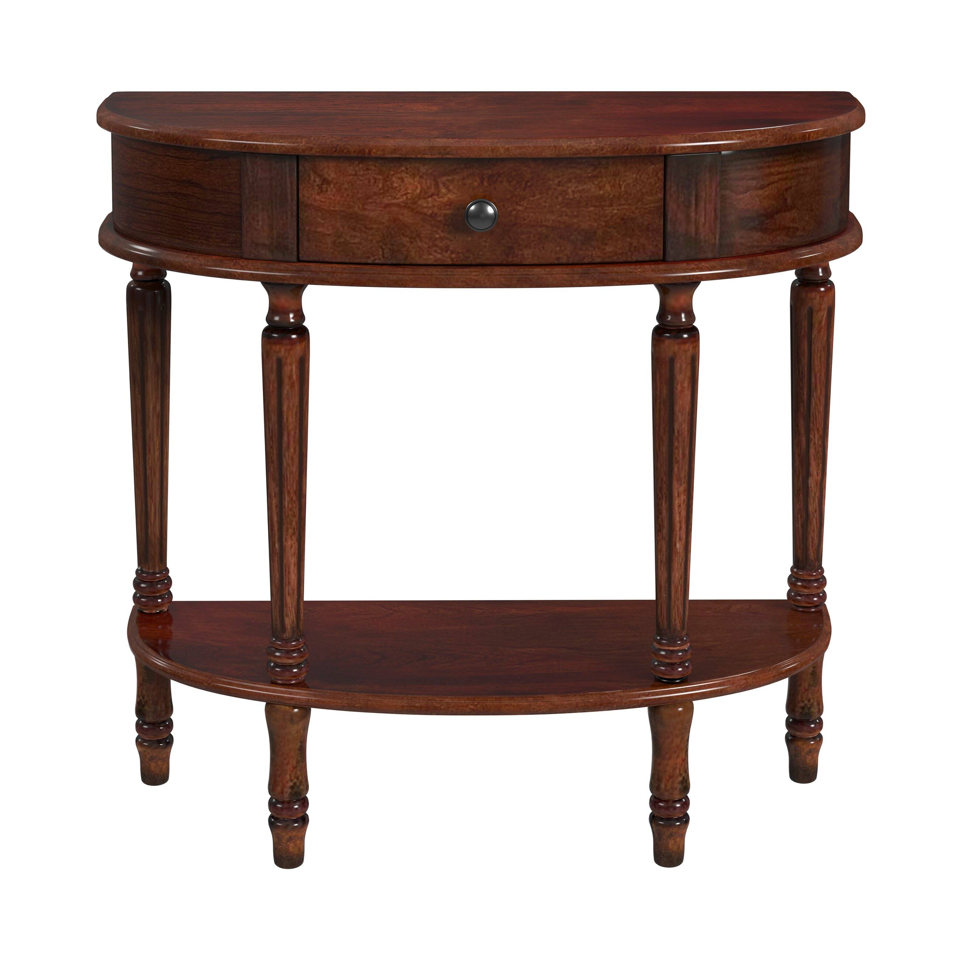 Front. Butler Specialty - Mozart 31.5 in. W Demilune Wood 1 Drawer Console Table with Open Lower Shelf - Dark Brown.