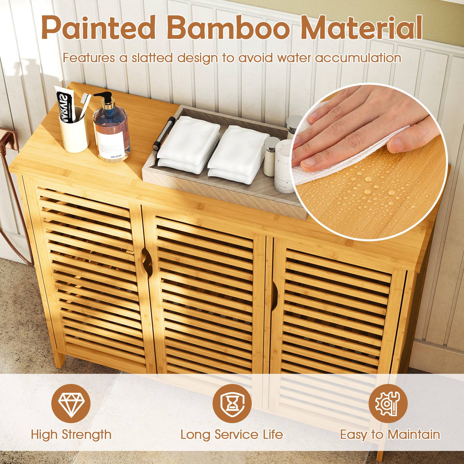 Painted Bamboo Material  
Features a slatted design to avoid water accumulation  

ARVIS  
High Strength x Long Service Life  
Easy to Maintain  

High Strength  
Long Service Life  
Easy to Maintain