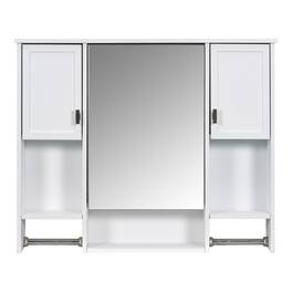 Ecooso - 35x28in Bathroom Mirror Cabinet with Towel Bar, Wall Mounted Storage Organizer - White