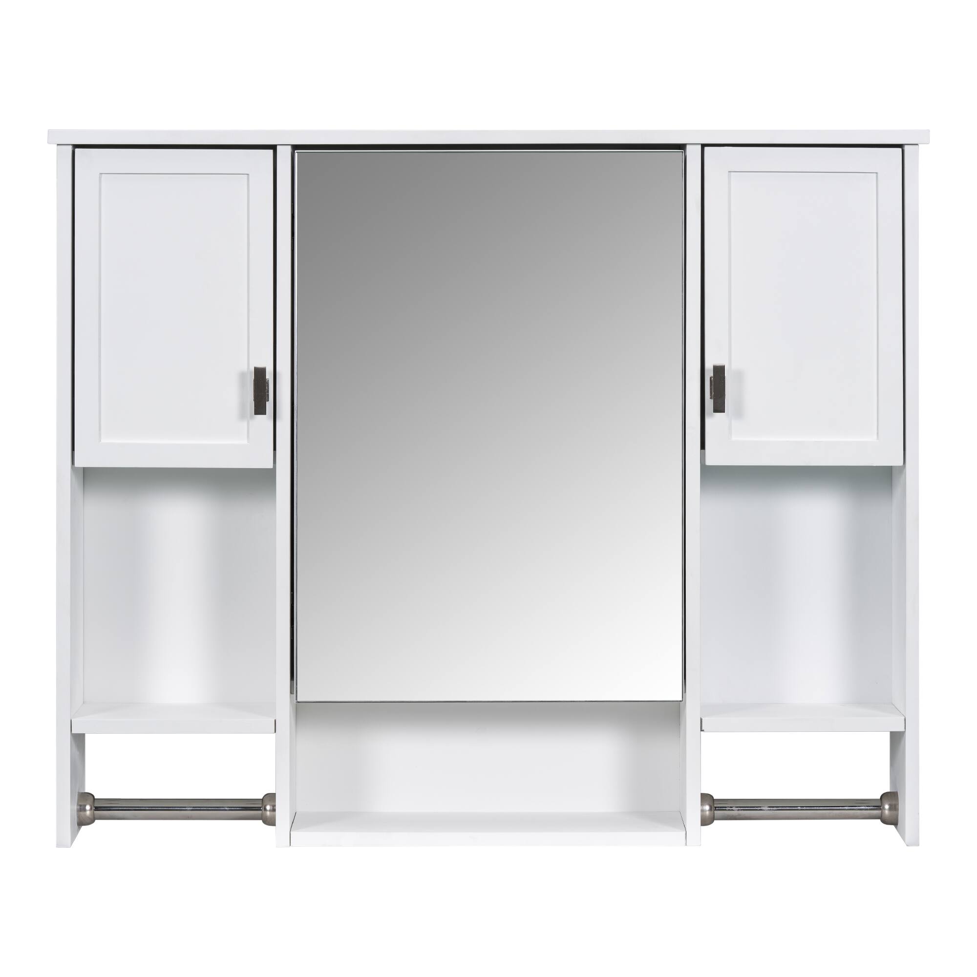 Front. Ecooso - 35x28in Bathroom Mirror Cabinet with Towel Bar, Wall Mounted Storage Organizer - White.