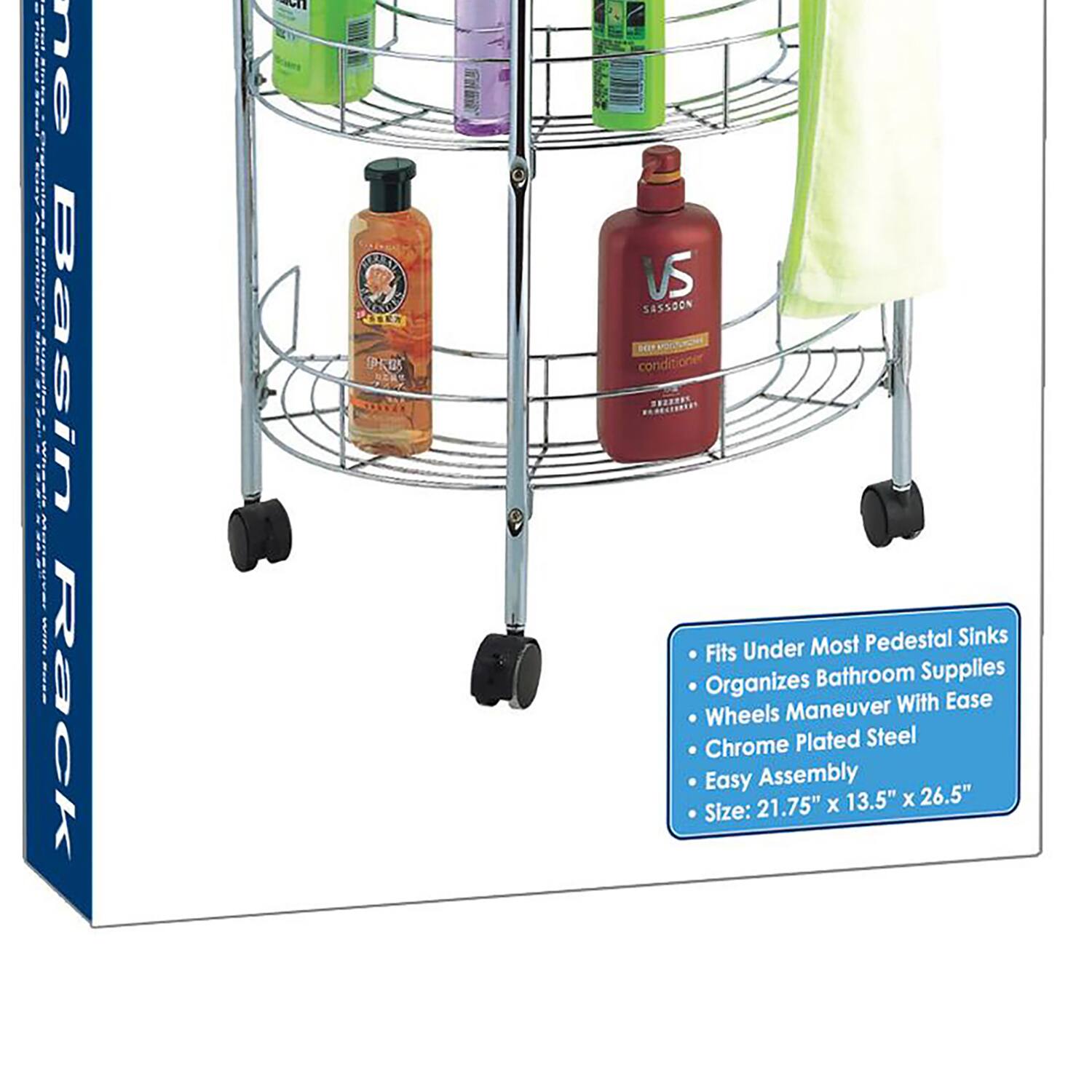 - ne |  .- | | Basin IARSURL I Rack C PEER IPAOS US SASSOON conditioner Most Pedestal Sinks Fits Under Organizes Bathroom Supplies Maneuver With Ease Wheels Chrome Plated Steel Easy Assembly 21.75" x 13.5" x 26.5"