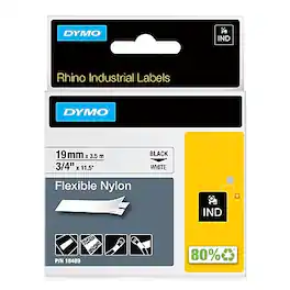 DYMO - Rhino Industrial 18489 Flexible Nylon Label Maker Tape, 3/4" x 11-1/2', (18489) - Black On White