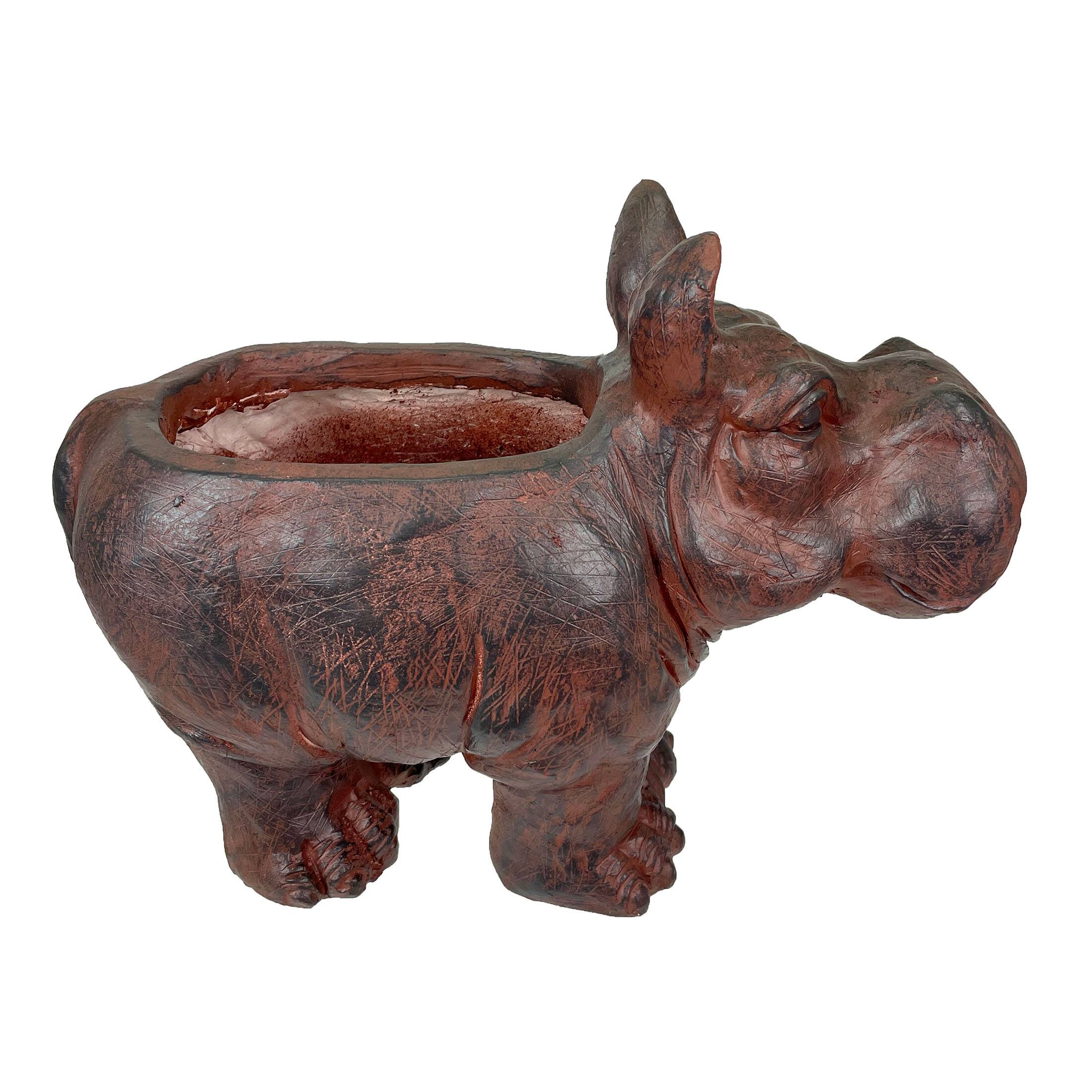 Alt View 1. Zeckos - Brown 17" Hippo MGO Planter, Durable Weatherproof Magnesium - Indoor/Outdoor - Brown.