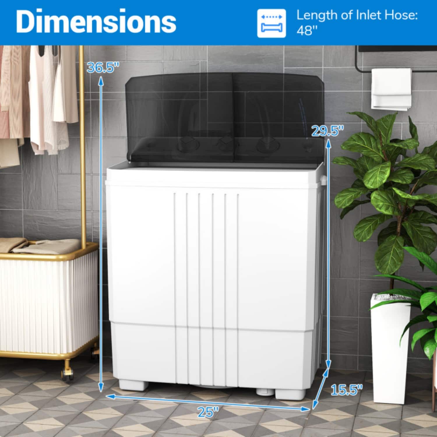 LUCKY ONE Compact Freestanding Portable Twin Tub Washer with 12/8