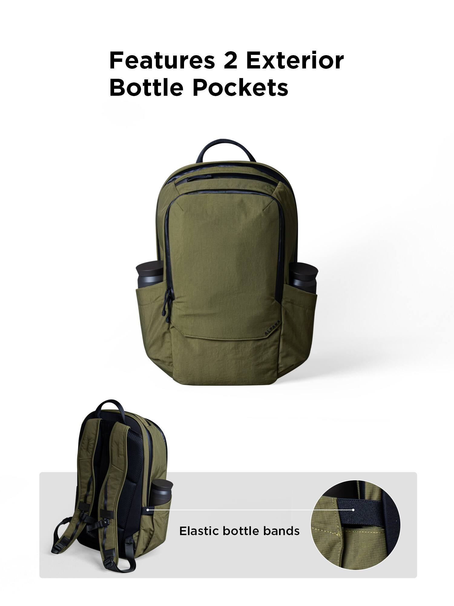 Features 2 Exterior Bottle Pockets

Elastic bottle bands