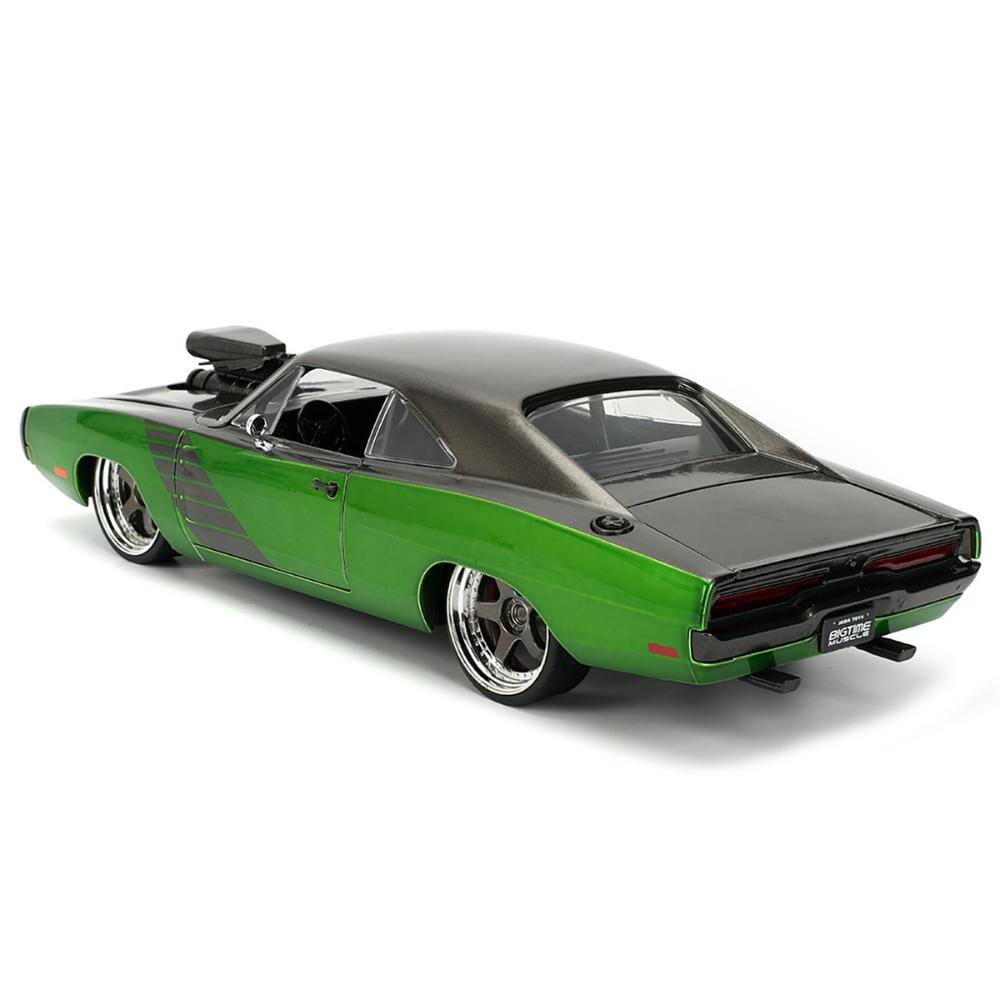 Alt View 1. Jada - 1970 Dodge Charger R/T Dark Gray Metallic and Green Metallic with Dark Gray Stripes "Bigtime Muscle" Series 1/24 - Dark Gray Metallic.