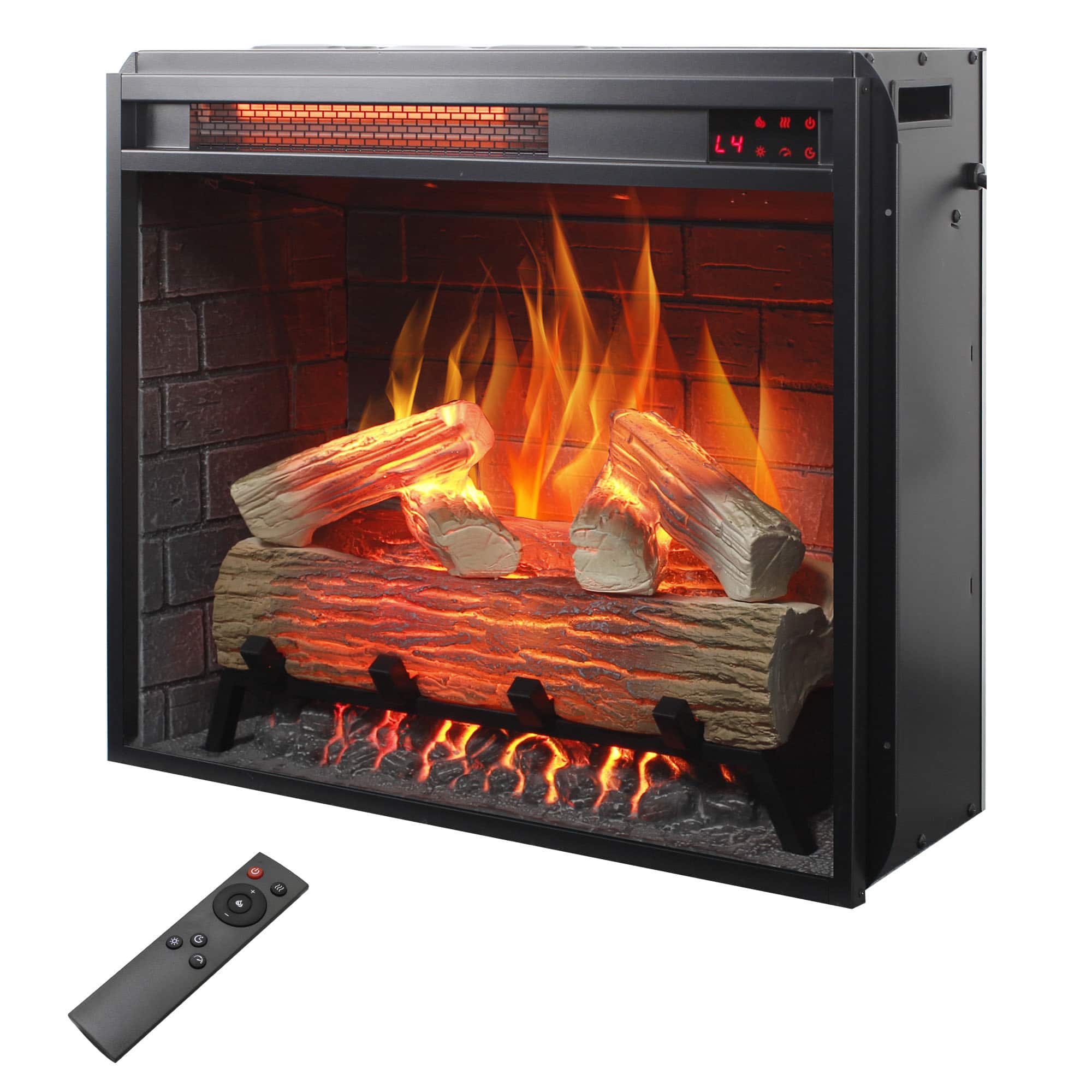 GOODSILO - 23"" Electric Fireplace Insert - Realistic Flame & Log Set, Remote, Timer, Overheat Protection - Antique Black