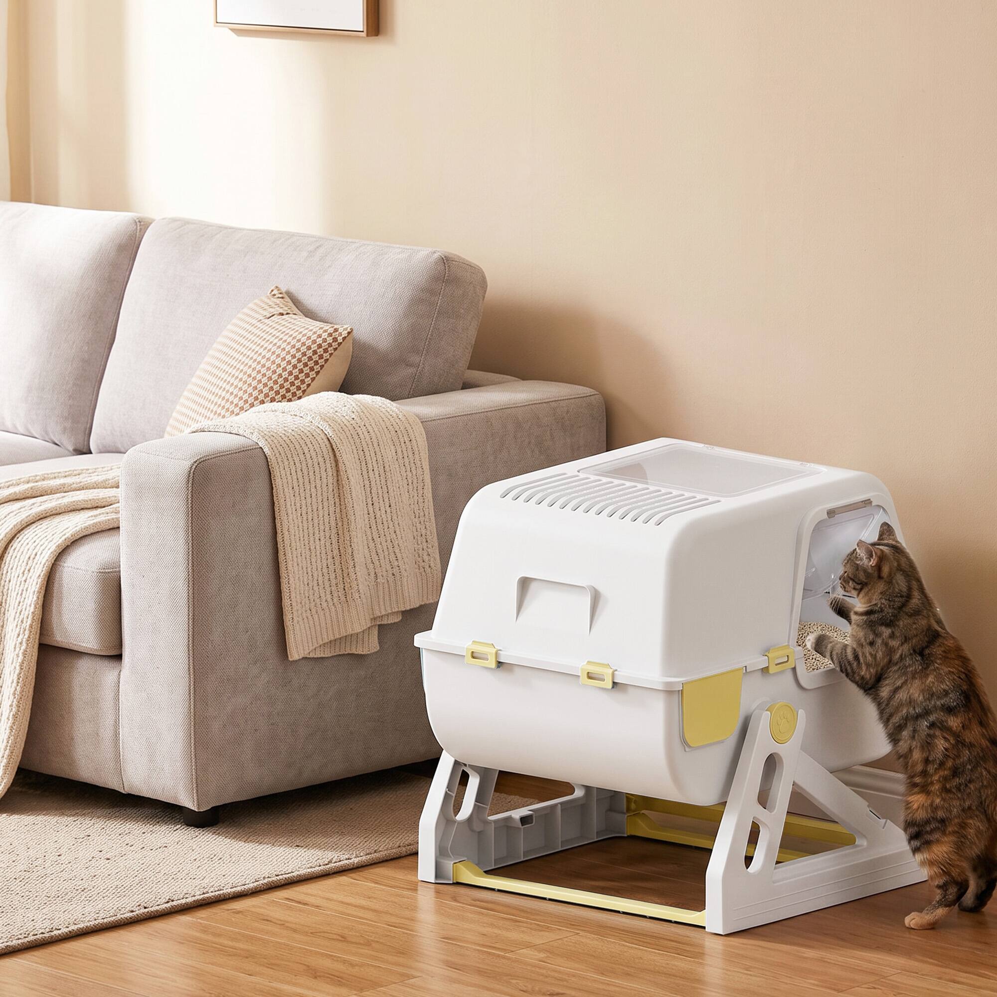 Alt View 1. Pawhut - Quick Cleaning Cat Litter Box with Lid, Enclosed Cat Litter Box - Yellow.