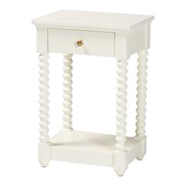 bali & pari - Baxton Studio Terentia Nightstand with Bobbin Legs - 1-Drawer Bedroom Side Table with Storage Shelf - White