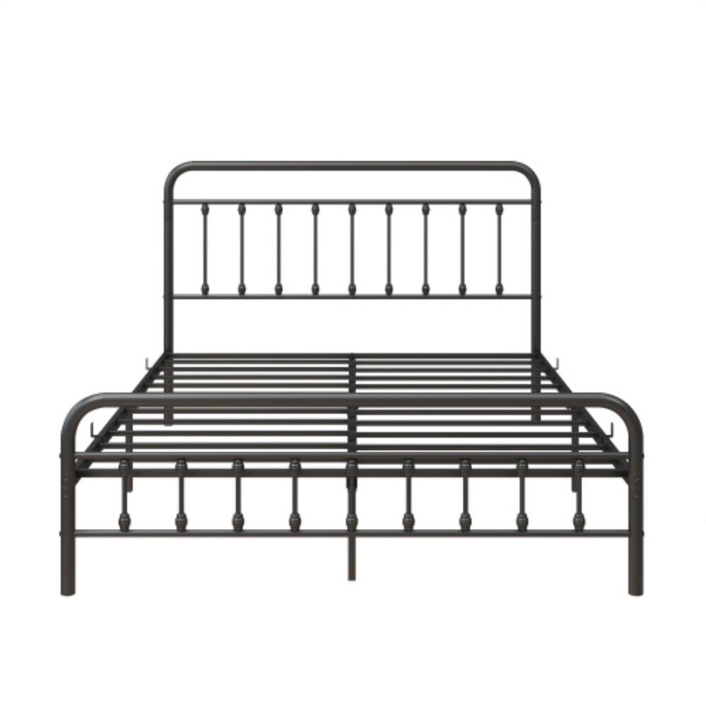 Back. LUCKY ONE - Queen Size Metal Platform Bed Frame with Victorian Headboard and Footboard, Steel Slats, No Box Spring Needed - Black,Queen.