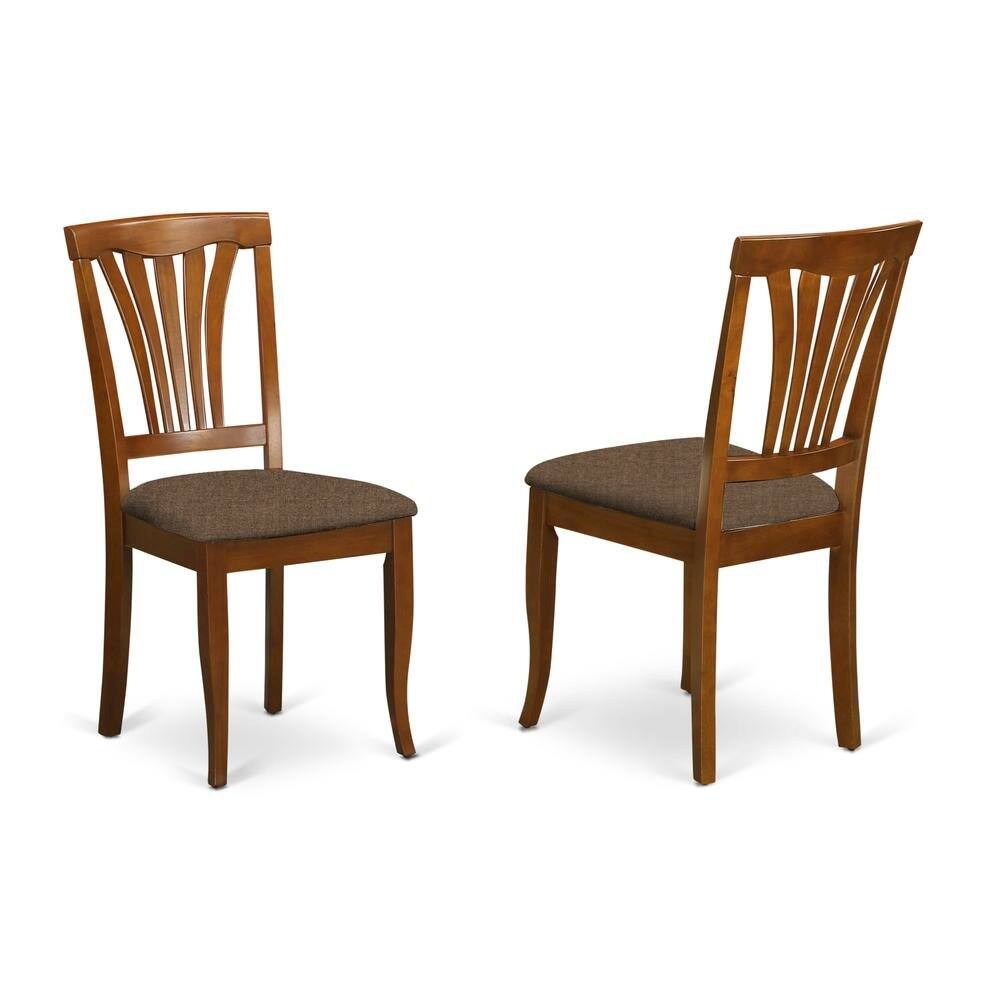 Angle. FurniFact - Elegant Wooden Dining Chairs – Linen Fabric Kitchen Chairs - Saddle Brown.