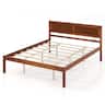Costway - Queen Size Wooden Platform Bed Frame with Headboard Mattress Foundation - Walnut