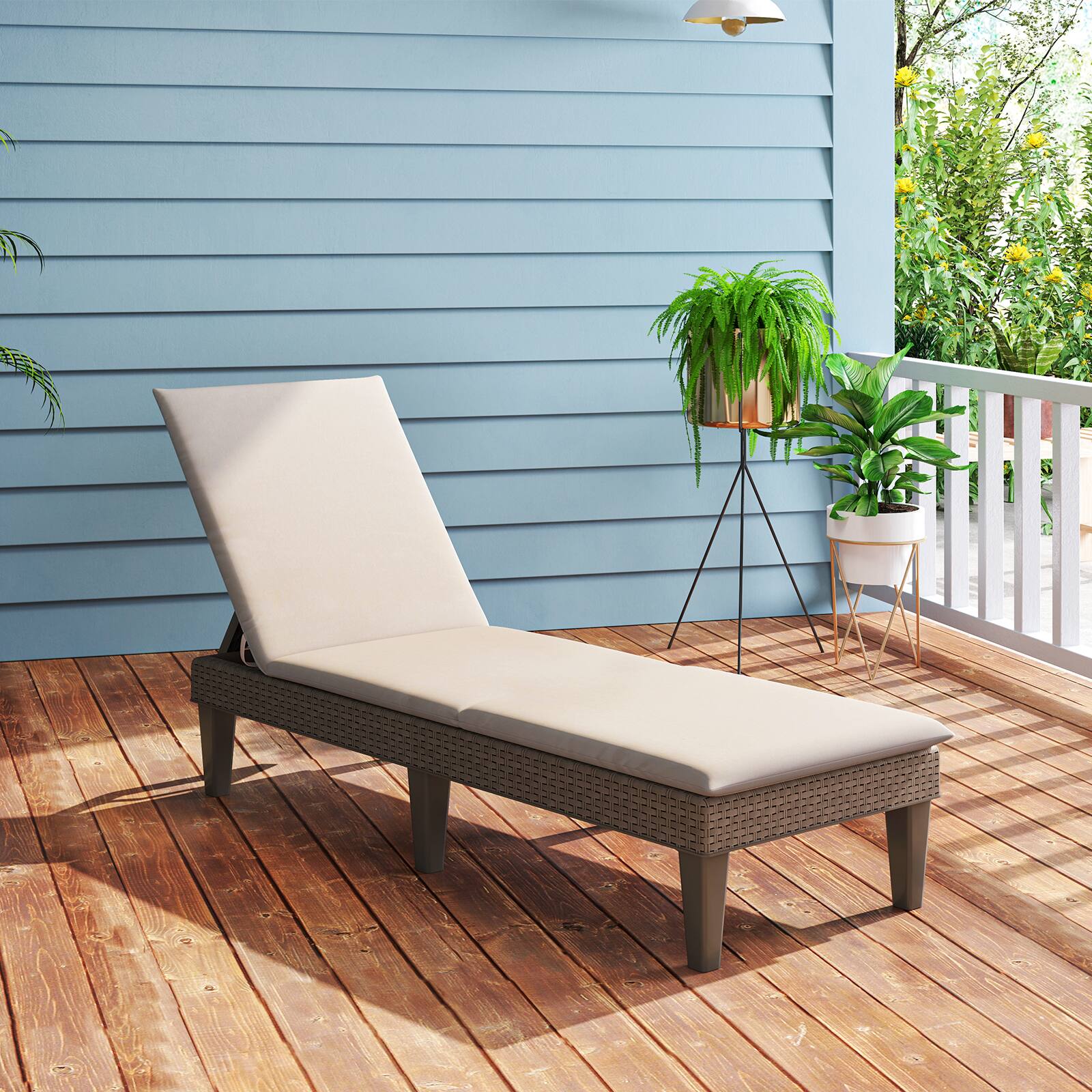 Alt View 3. Gymax - Gymax 2PCS Patio Lounge Chair Recliner Chair w/ 3-Position Adjustable Backrest & Cushion Brown & White - Brown, White.