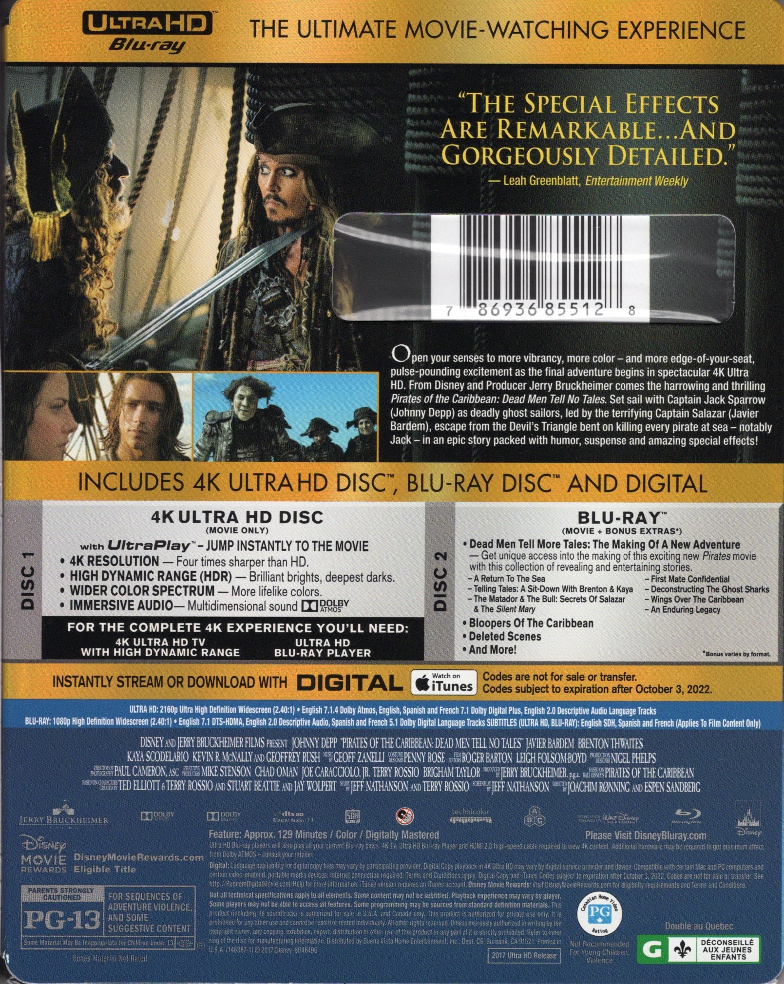 Alt View 1. Pirates of the Caribbean: Dead Men Tell No Tales - 4K Blu-Ray.