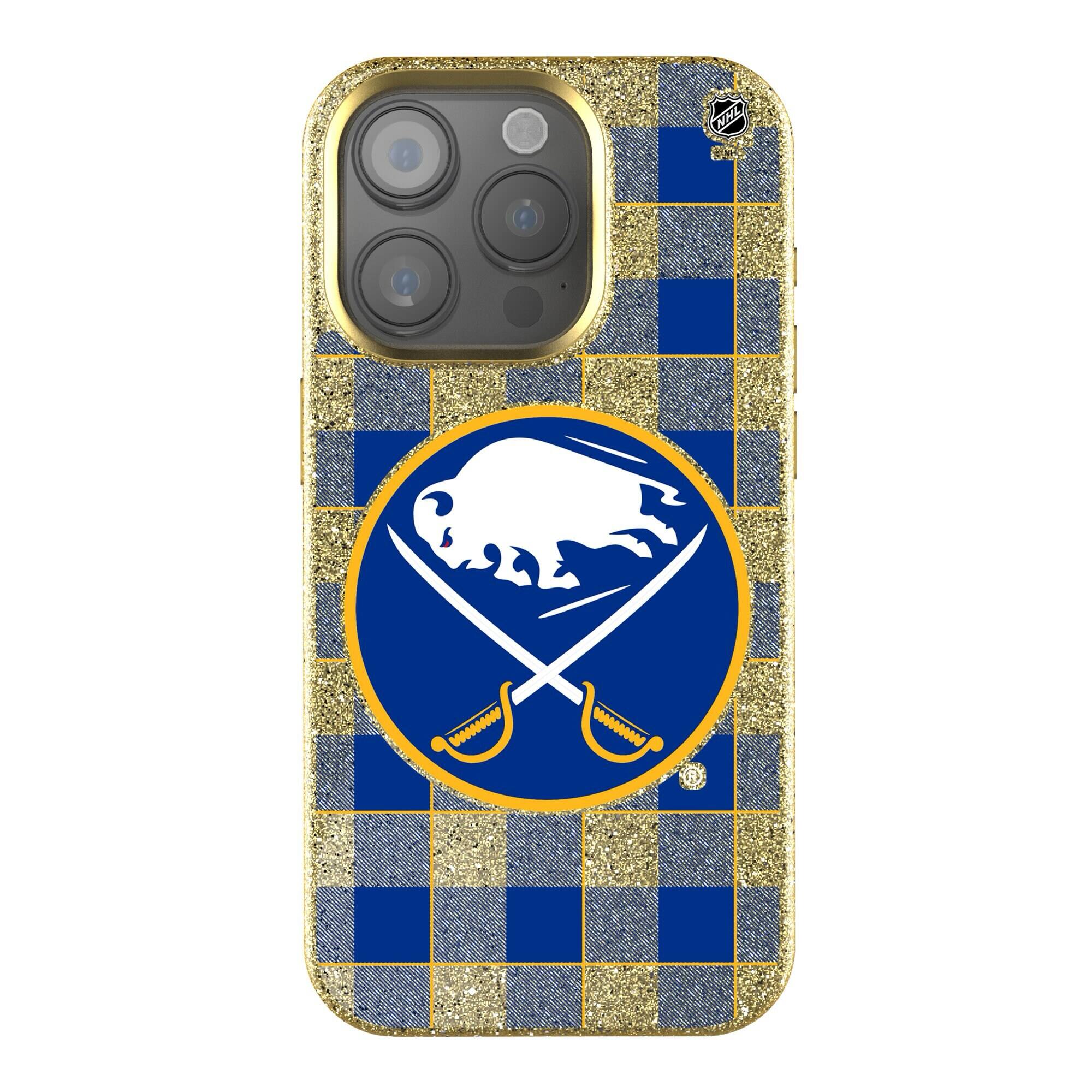Front. Keyscaper - Buffalo Sabres Plaid Bling iPhone Case - 14 Plus - Multicolor.