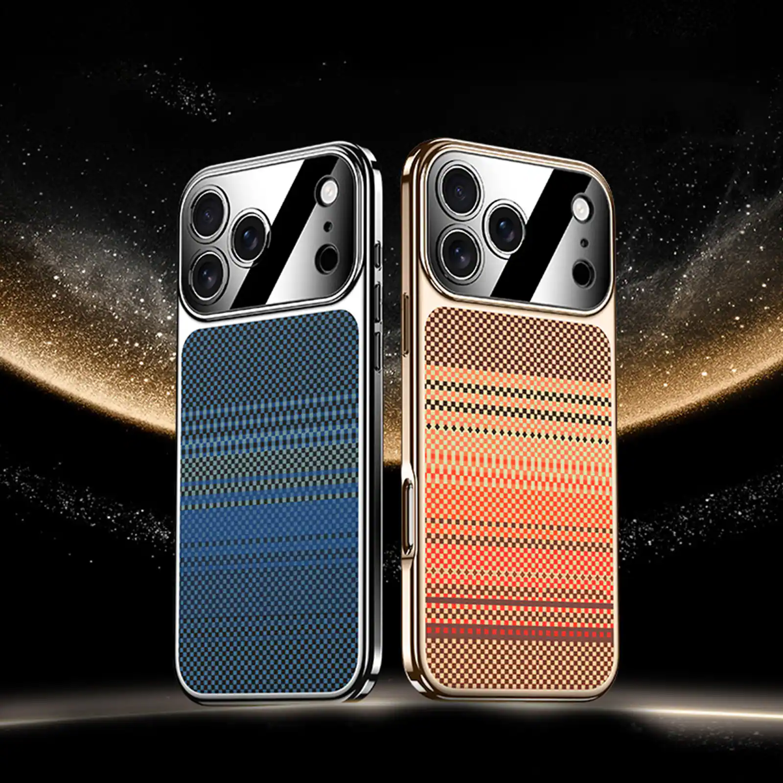 Back. Dteck - Carbon Fiber Texture Phone Case for Apple iPhone 17 Pro Max, Slim Hard PC Protective Cover with Precision Camera Cutouts - Orange.