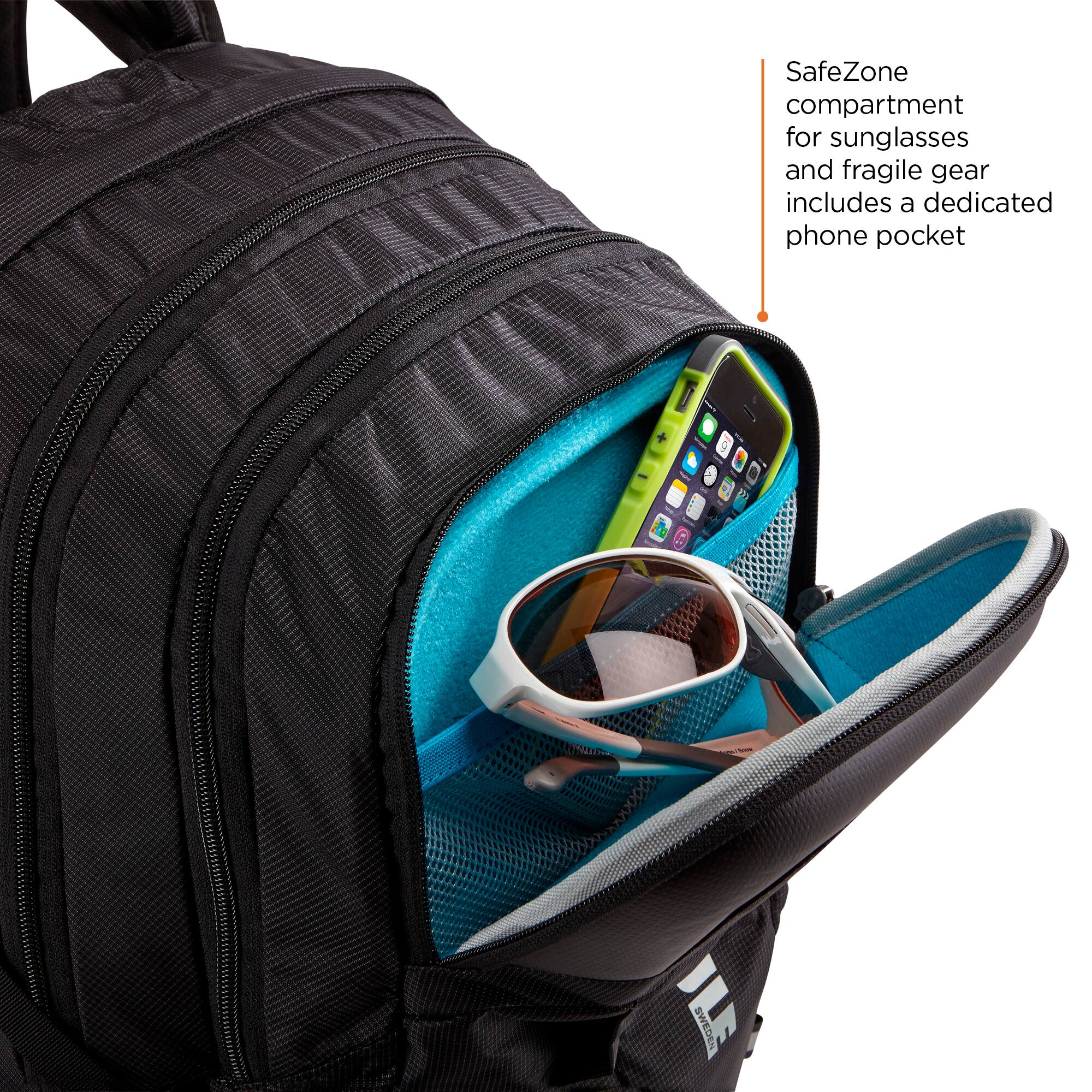 The SafeZone compartment for sunglasses and fragile gear includes a dedicated phone pocket.