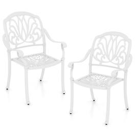 Gymax - Set Of 2 Patio Cast Aluminum Dining Chairs Armrests Outdoor Stackable - White