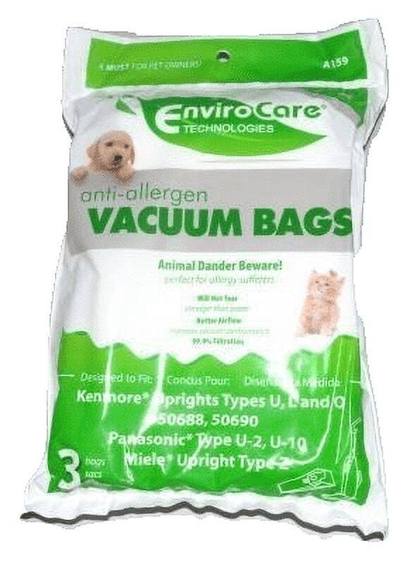 URITUC A159 Envirocare TECHNOLOGIES anti-allergen VACUUM BAGS Animal Dander Beware! Designed to Fit Kenmore Upright Types U, Land/O 50688, 50690 Panasonic Type U-2, U-1g Miele Upright Type 2