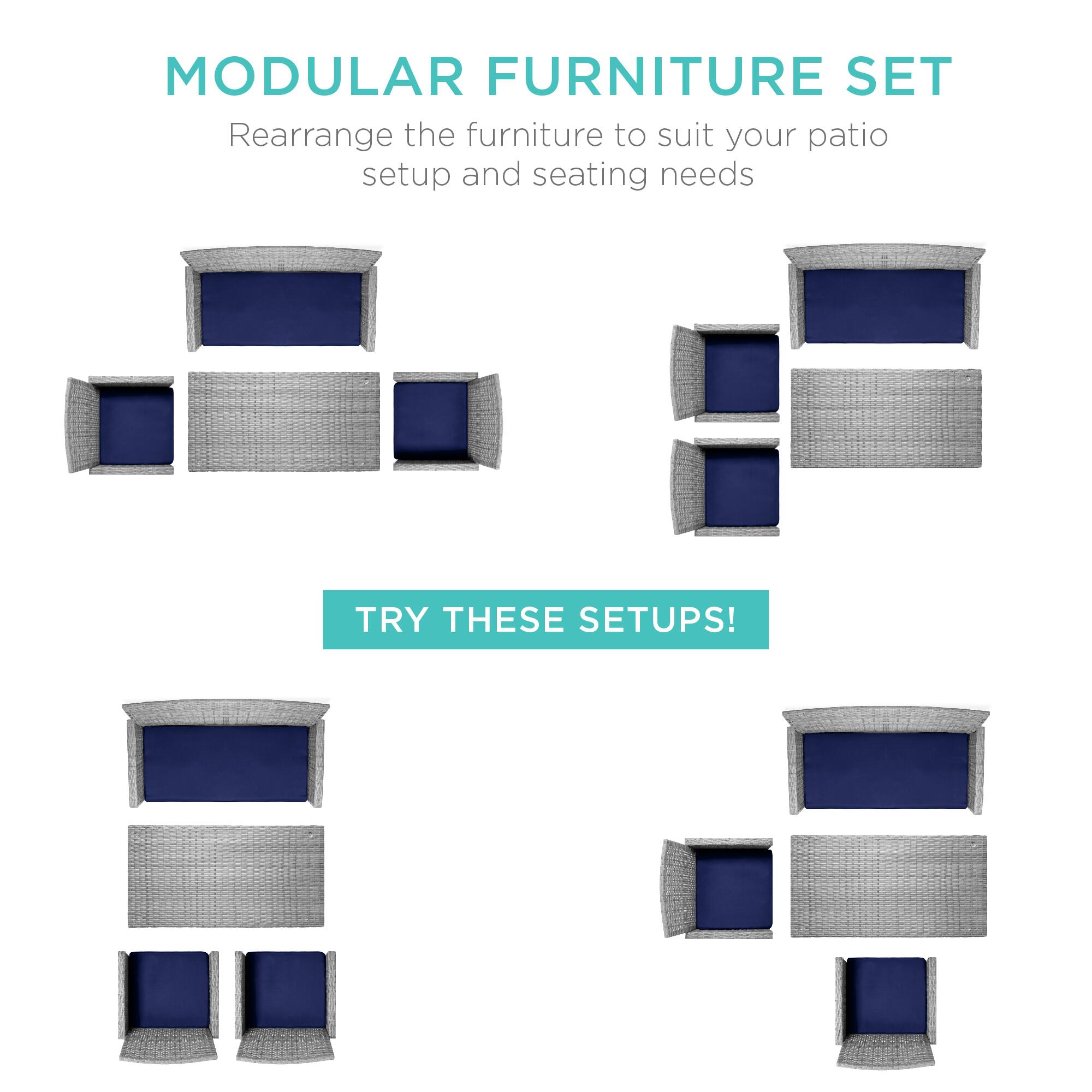 MODULAR FURNITURE SET  
Rearrange the furniture to suit your patio setup and seating needs  

TRY THESE SETUPS!