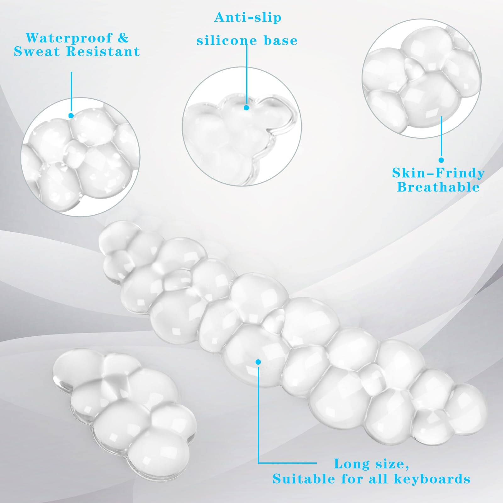 - Waterproof & Sweat Resistant
- Anti-slip silicone base
- Skin-Friendly Breathable
- Long size, Suitable for all keyboards