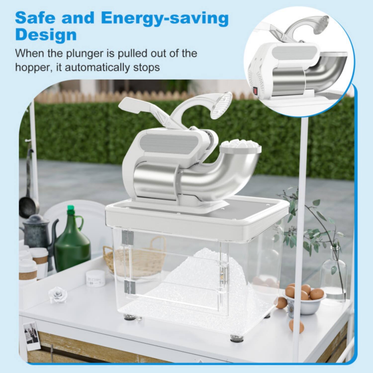 Safe and Energy-saving Design

When the plunger is pulled out of the hopper, it automatically stops