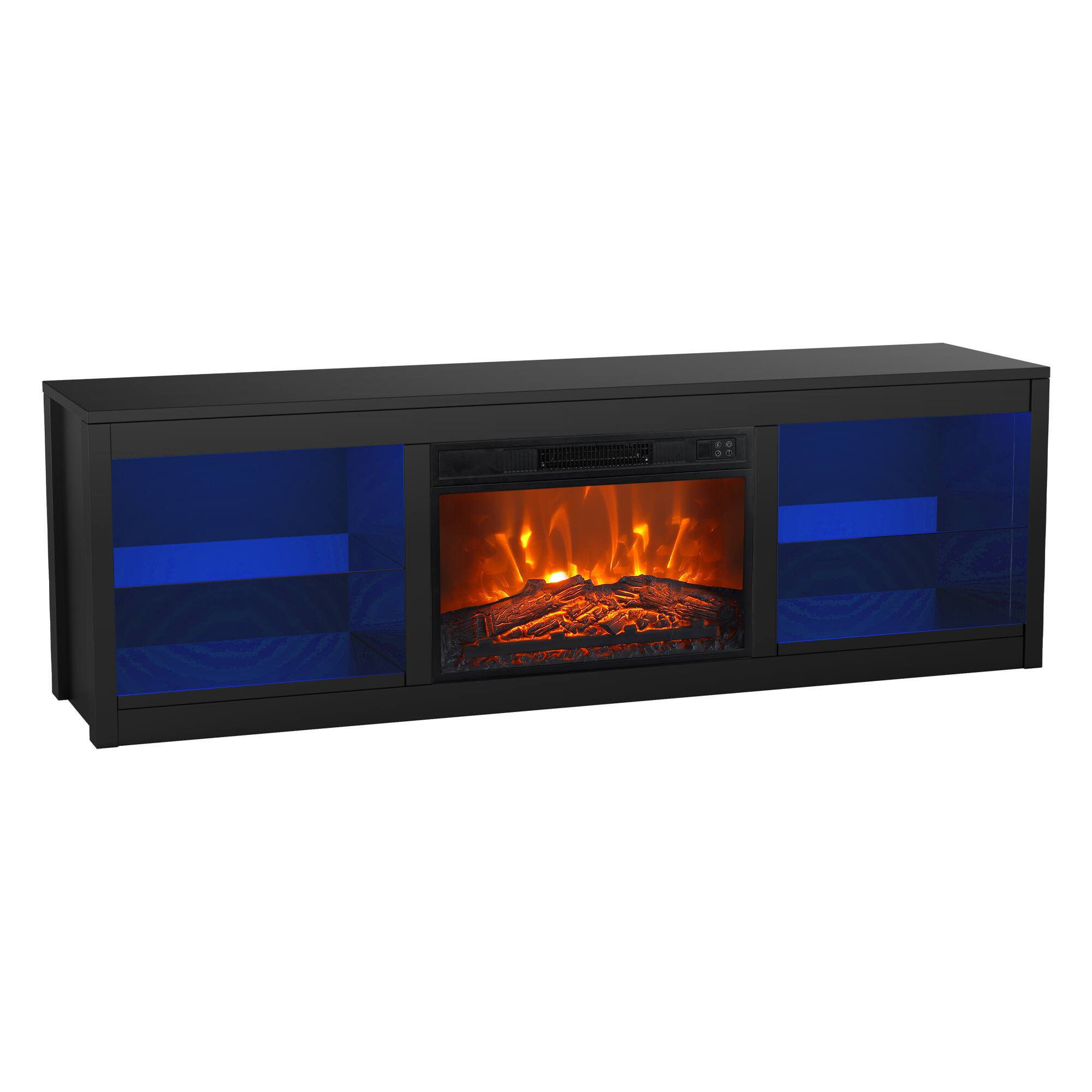 Alt View 9. Ihomeadore - 66" TV Stand with 23" Insert Electric Fireplace and Open Storage Shelves Media Console for TVs up to 75" - Black.