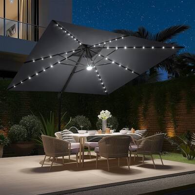 best gray patio umbrella with lights Double-Sided LED Daylong solar charging for warm evening lighting 24 solar powered LED lights create a bright and cozy summer ambiance A built OVIOS LED Patio Umbrella -