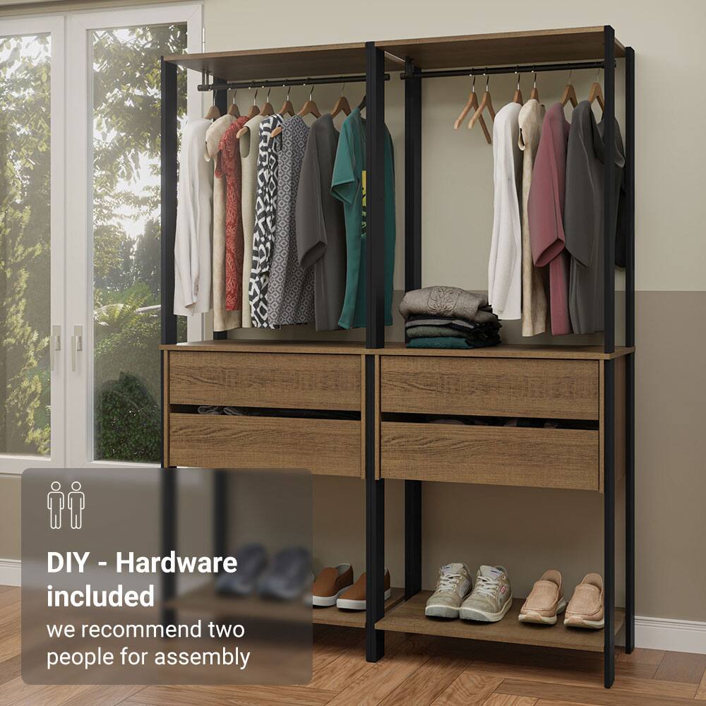 Madesa Wardrobe Clothes Storage Rack with 4 Drawers and Hanging Spaces ...