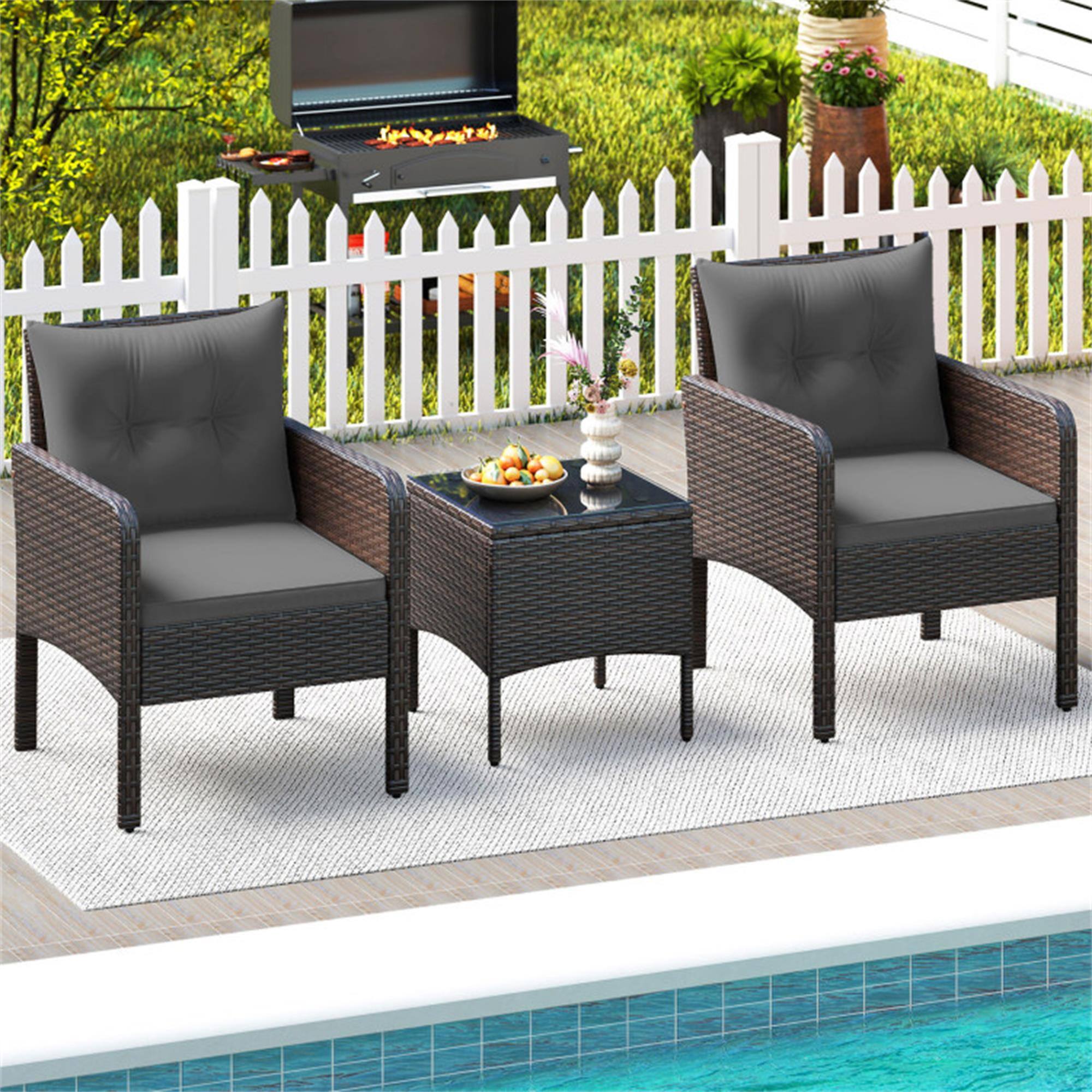 Alt View 3. Boyel Living - Gray 3 Pieces Patio PE Wicker Furniture Set with Cushions for Porch and Balcony- 250-in W x 290-in D x 230-in H - Gray.