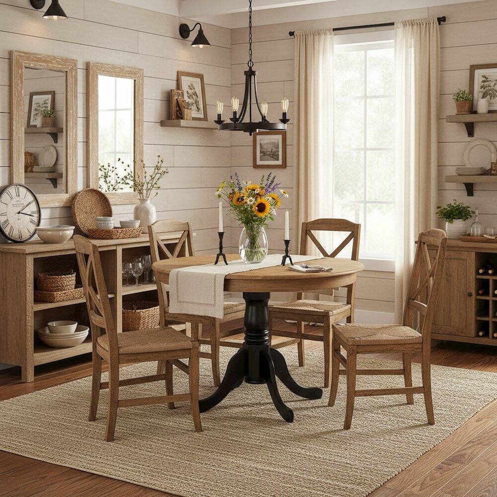 Back. FurniFact - Round Dining Table - Brown.