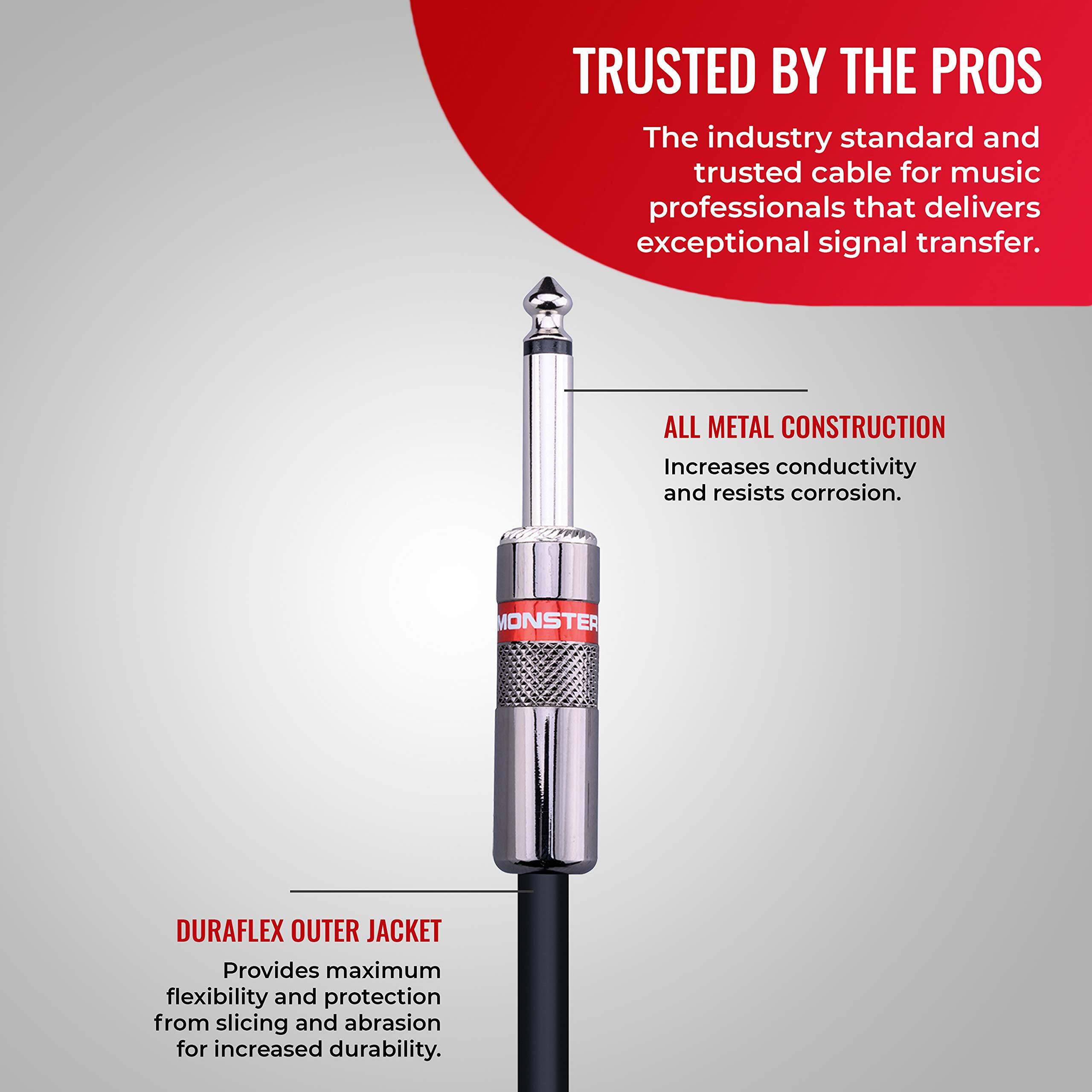 TRUSTED BY THE PROS  
The industry standard and trusted cable for music professionals that delivers exceptional signal transfer.  

ALL METAL CONSTRUCTION  
Increases conductivity and resists corrosion.  

MONSTER DURAFLEX OUTER JACKET  
Provides maximum flexibility and protection from slicing and abrasion for increased durability.