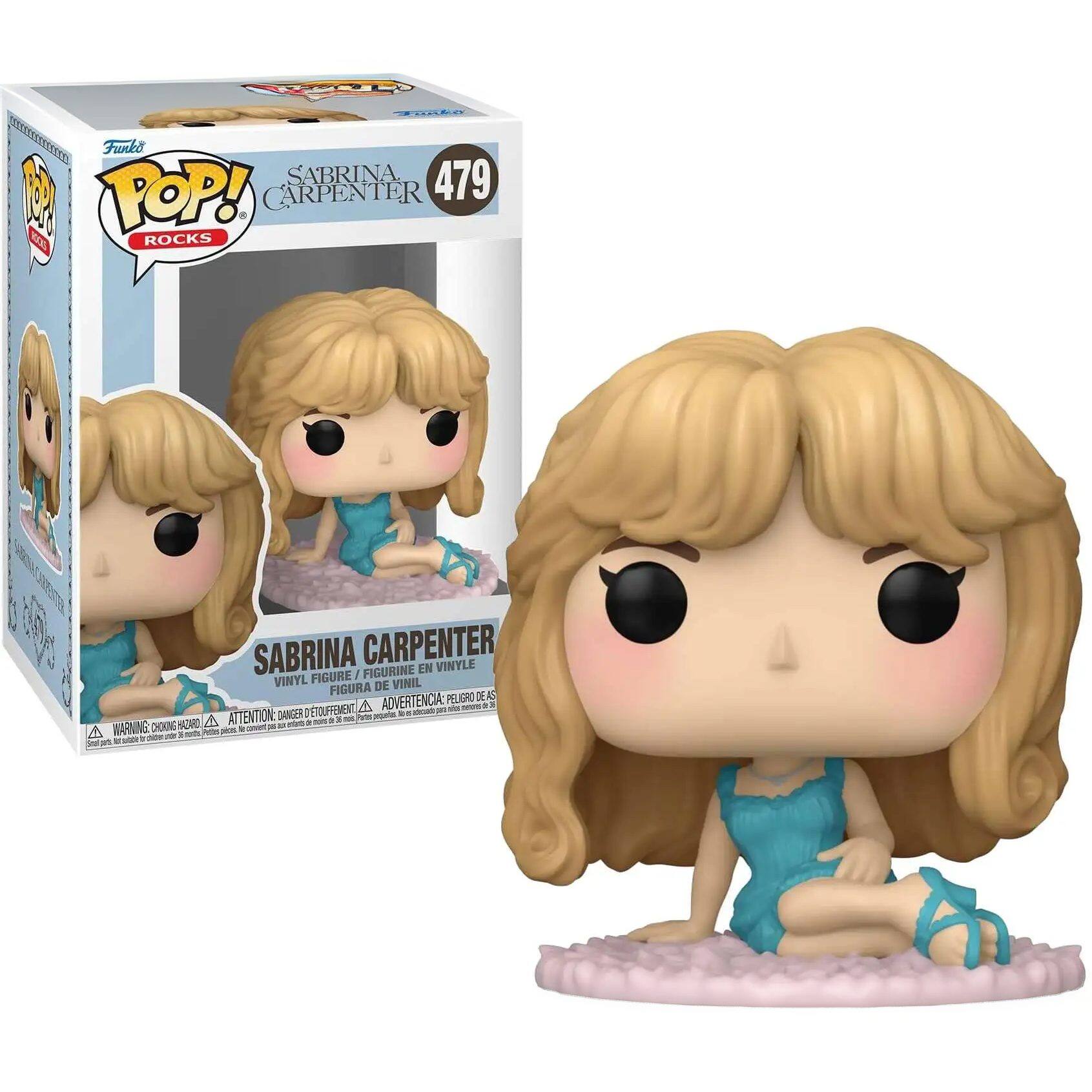 Sure, here is the corrected and grouped text from the image:

---

**Front of the Box:**

- **Funko POP!**
- **ROCKS**
- **SABRINA CARPENTER**
- **479**

**Side of the Box:**

- **SABRINA CARPENTER**
- **VINYL FIGURE / FIGURINE EN VINYLE / FIGURA DE VINIL / FIGURA DE VINIL**
- **WARNING: CHOKING HAZARD - Small parts. Not for children under 3 years.**
- **ATTENTION: PELIGRO DE AHOGAMIENTO - Piezas pequeñas. No es adecuado para niños menores de 3 años.**
- **ADVERTENCIA: PELO D'ASPIRATION - Petite pièce. Non adapté aux enfants de moins de 3 ans.**

**Back of the Box:**

- **Funko POP!**
- **SABRINA CARPENTER**
- **VINYL FIGURE / FIGURINE EN VINYLE / FIGURA DE VINIL / FIGURA DE VINIL**
- **WARNING: CHOKING HAZARD - Small parts. Not for children under 3 years.