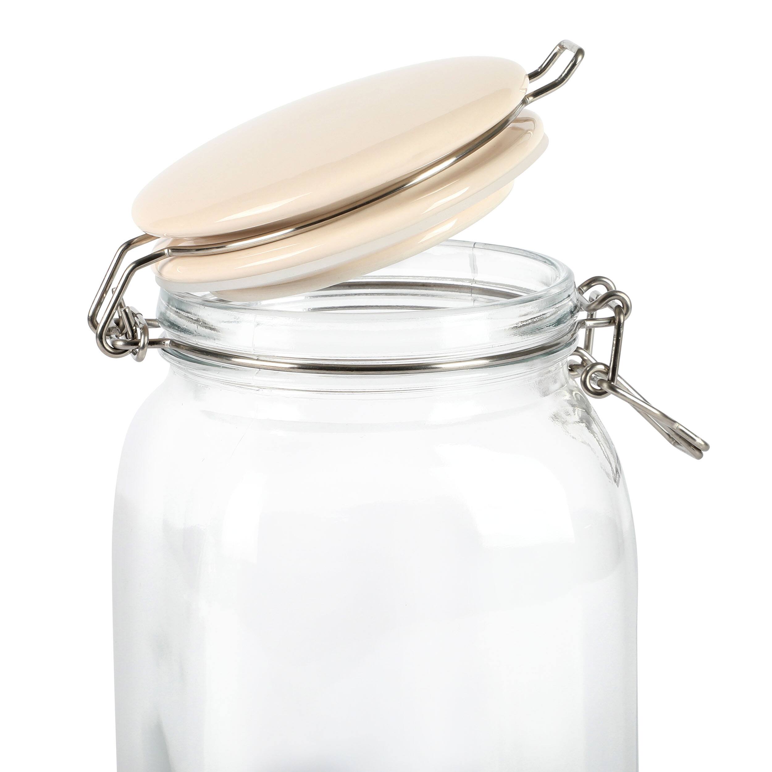 Back. Martha Stewart - Martha Stewart Rindleton 3 Piece Glass Canister Set with Ceramic Lids in Off-White - White.