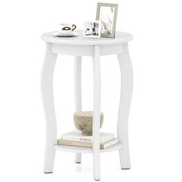 Gymax - 2-Tier Round End Table Narrow Sofa Side Nightstand w/ Storage Shelf & Wood Legs - White