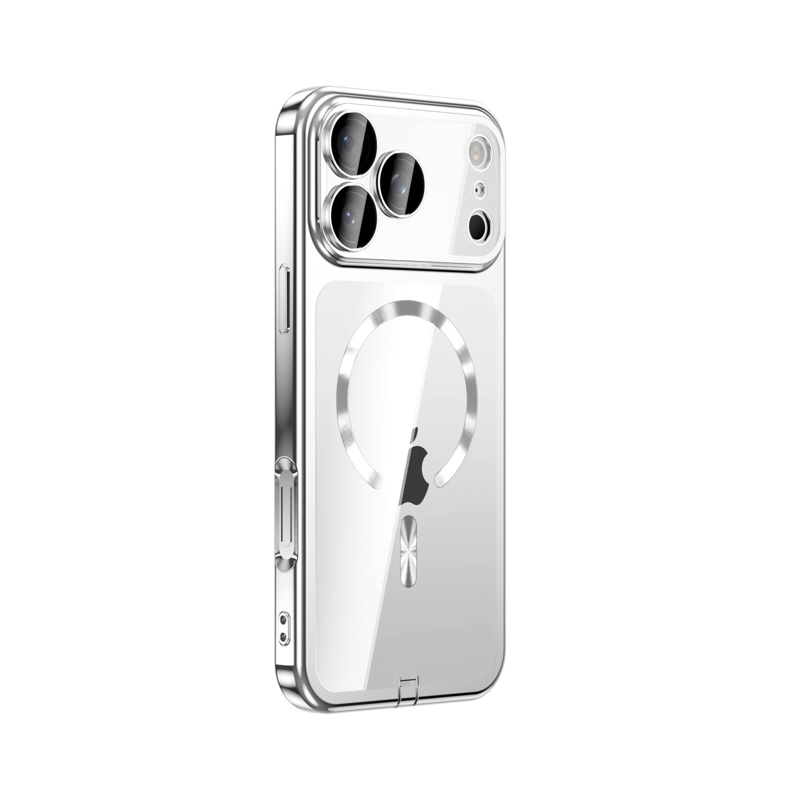 Left. UUCOVER - Magnetic Clear Case for iPhone 18 Pro Max Shockproof Plating TPU Compatible with MagSafe Camera Lens Protector Cover - Silver.