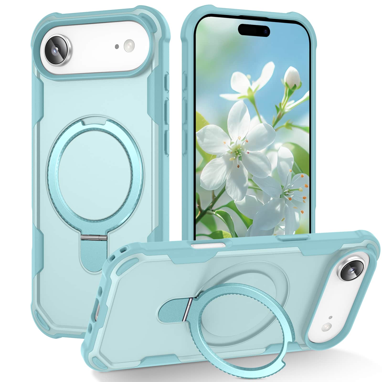 Dteck - Rugged Matte Phone Case for Apple iPhone Air with Hidden Metal Stand,Slim Shockproof Cover Compatible with Mag Safe - Blue