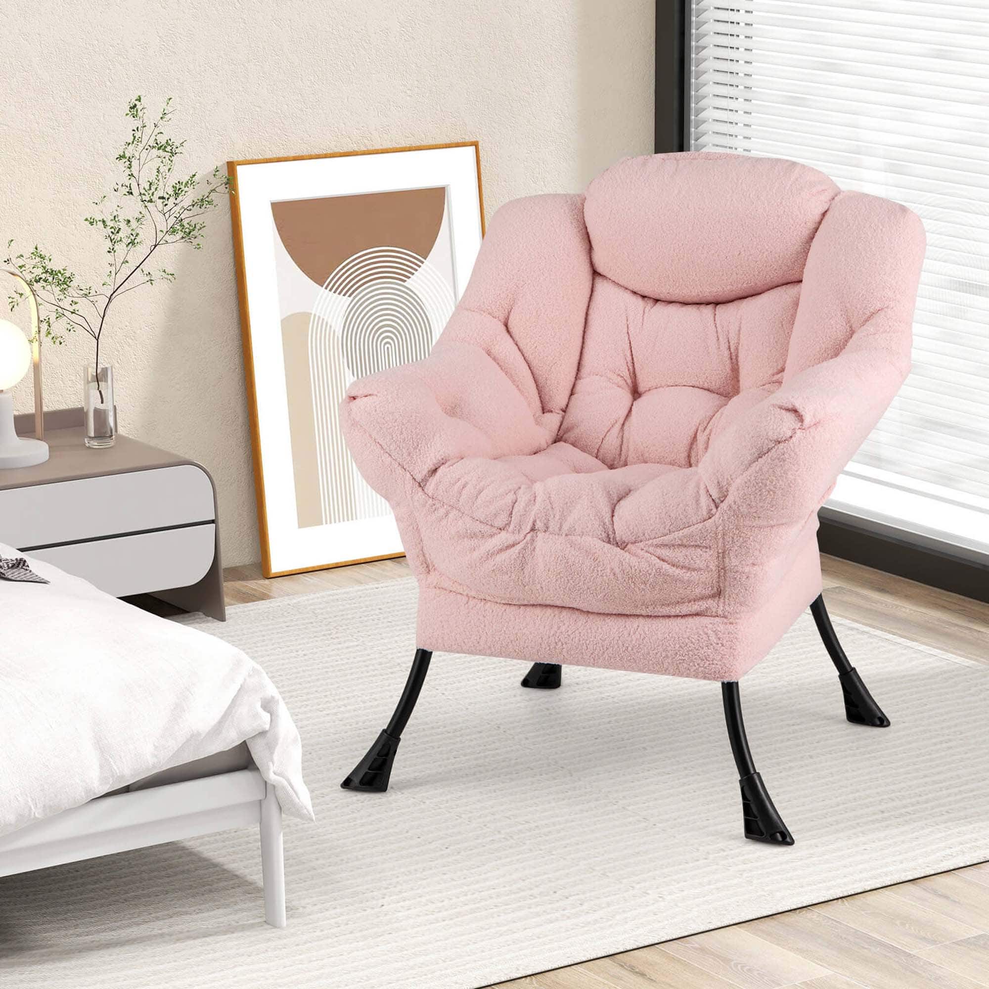 Alt View 11. Costway - Stylish Large Lazy Chair with Cozy Head Pillow and Seat Armrests - Pink.